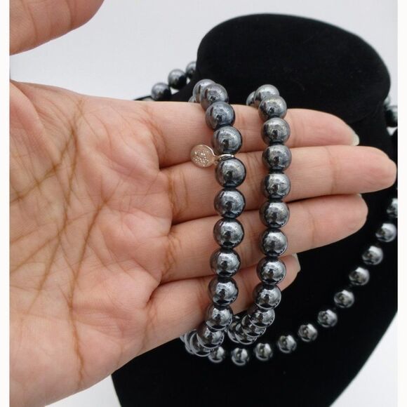 NWOT Cookie Lee Beaded Ball, Dark Silver/Black Chrome Necklace and Bracelet Set - Picture 7 of 7